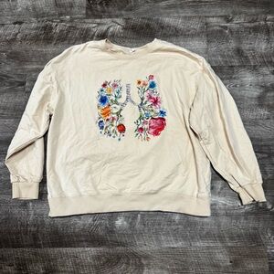 CHCYEA Skeleton Lungs Flowers Long Sleeve Shirt Size Small